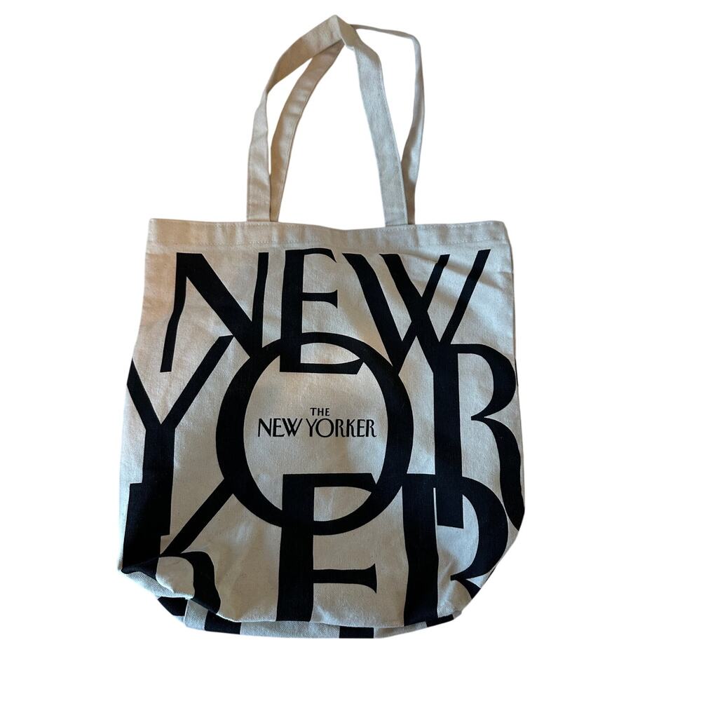 The New Yorker Tote Bag Canvas Print White Black Logo Shopper Open Top